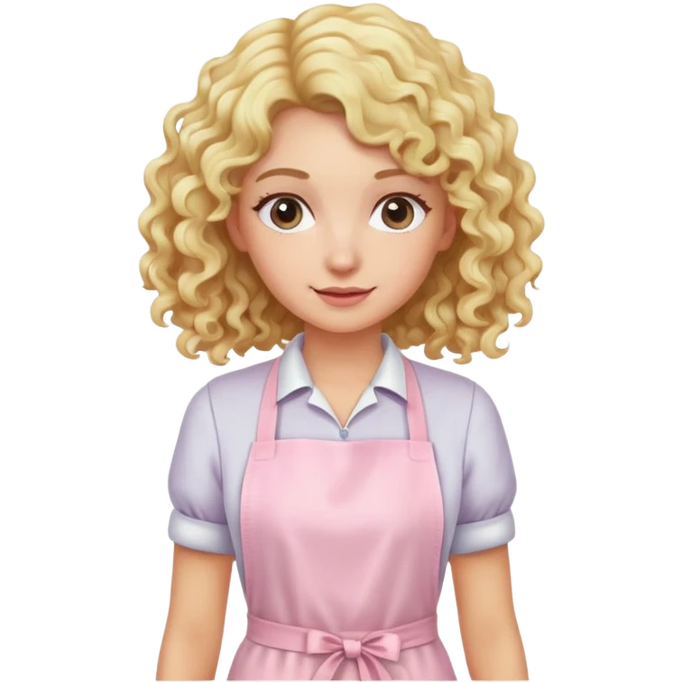 Blonde curl long hair lady with a light pink apron  emoji