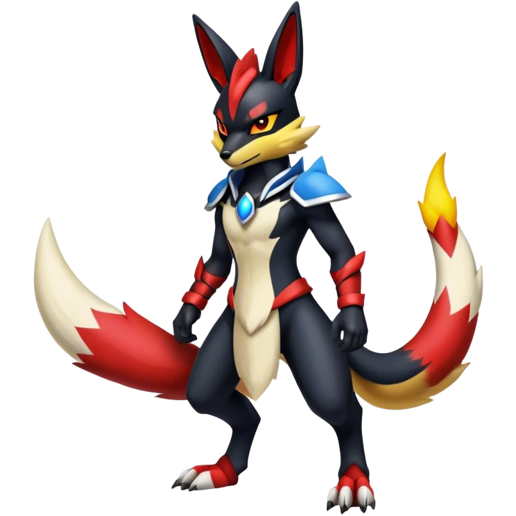 Badass black and red Lucario-Renamon-hybrid, full body emoji