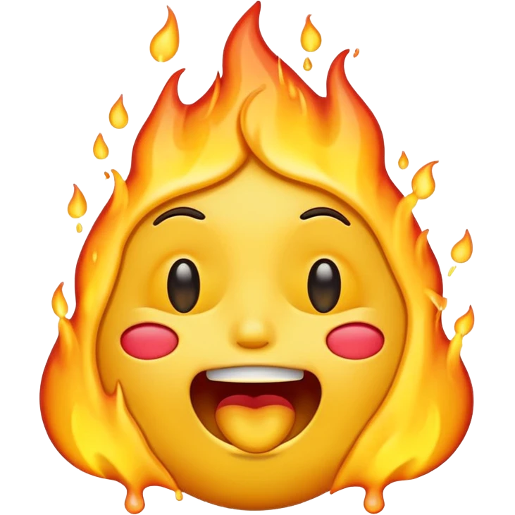 Generate an emoji that is on fire, with a synical laugh, but also crying and melting at the same time with a sad mouth.  emoji