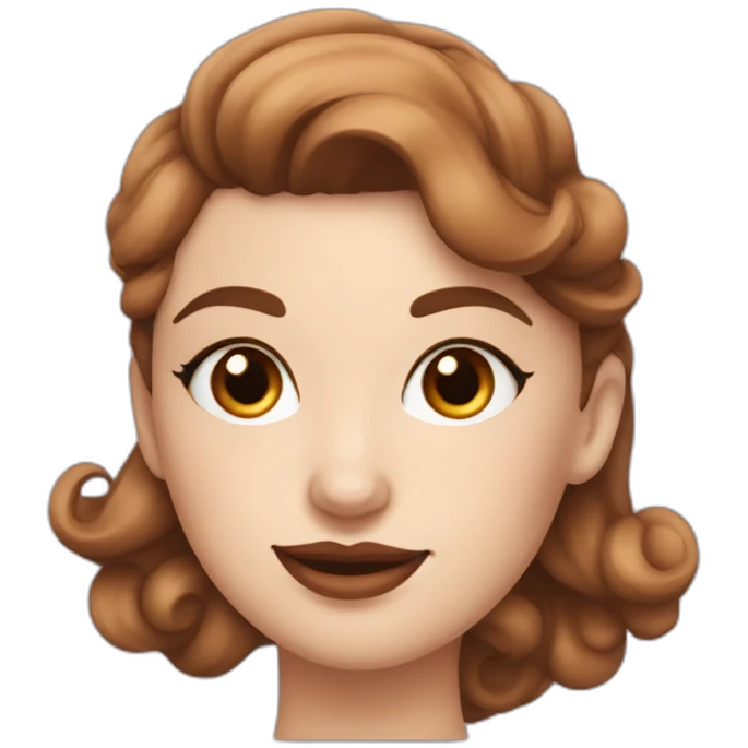 a white skin girl with brown wavy square cut hair, with a pinup style emoji