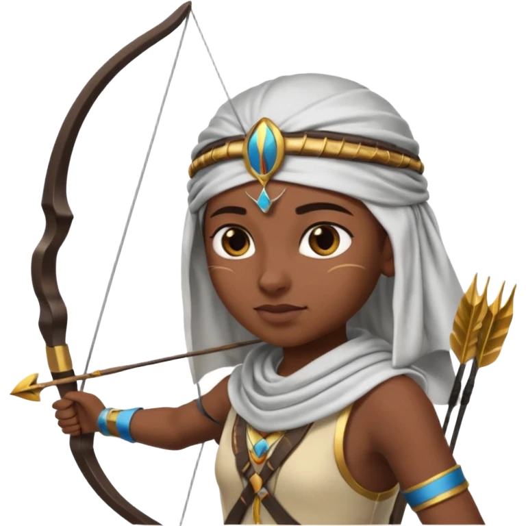 Emoji portrait of an Egyptian archer. Headcloth, bow and arrow, focused expression. emoji