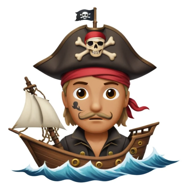 pirate with eye sailing a ship in strom sea background emoji