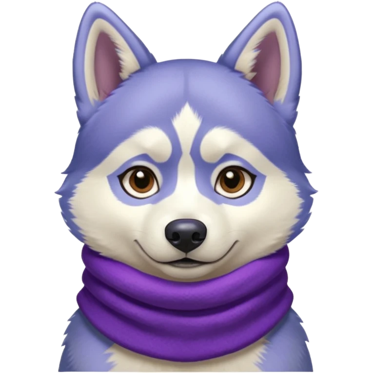 a husky with a purple scarf with a blue shirt emoji