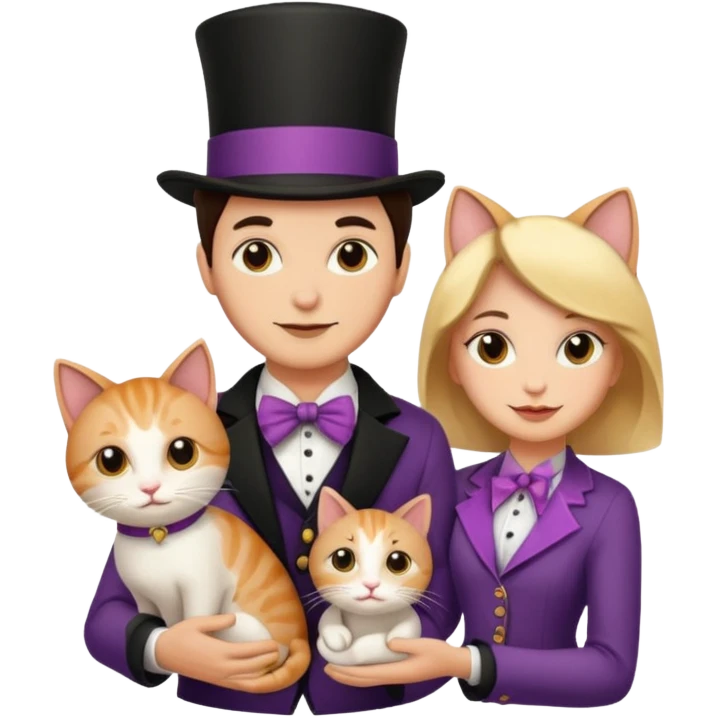 magician couple and their pet cat emoji