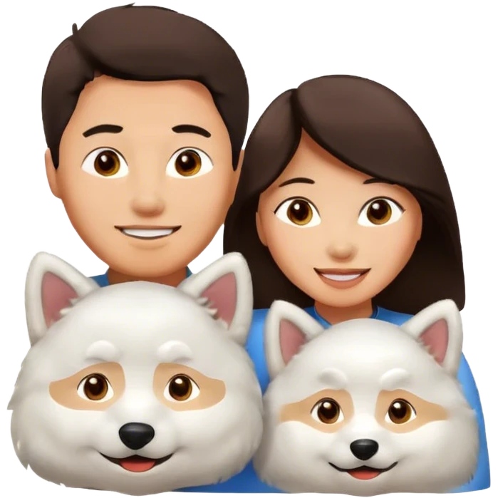 Brunettte asian couple with a Samoyed  emoji