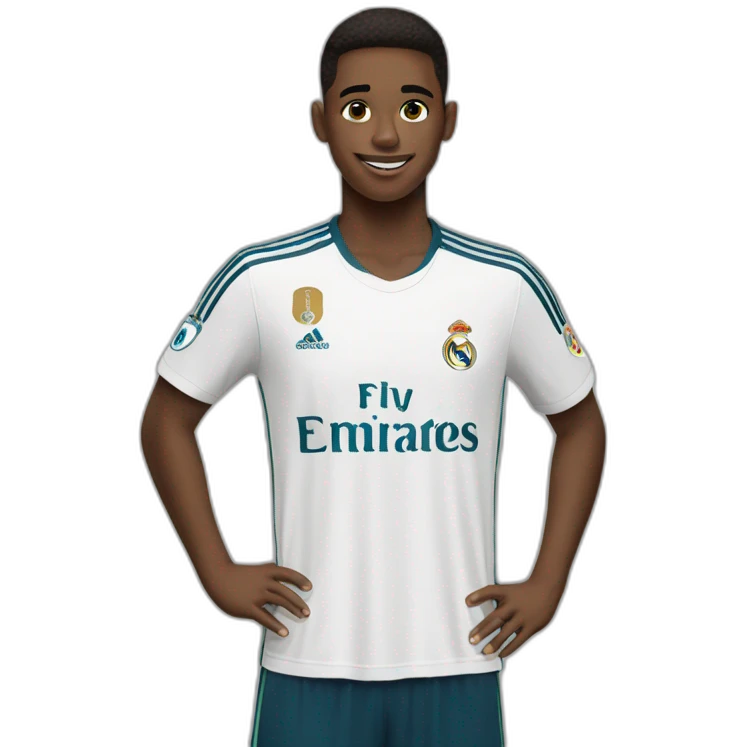 An 18-year-old boy wearing a Real Madrid shirt  emoji