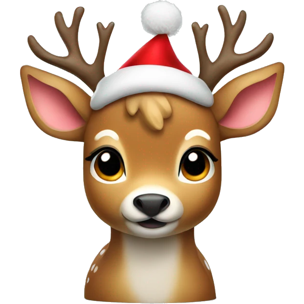 cute little deer in a Christmas hat stands emoji