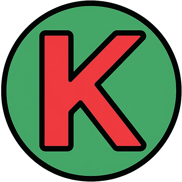 Kaspa cryptocurrency K symbol in red and green colors emoji
