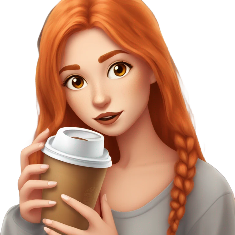 Beautiful fair skin long orange red hair girl brown eyes fair skin girly beautiful drinking ice coffee clean white beautiful emoji