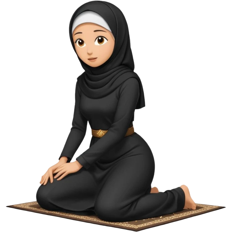 Woman Kneeling for Islamic prayer side view face touching the floor emoji