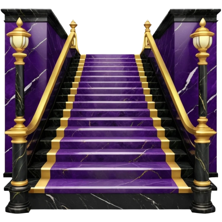 Luxurious black marble hallway stairs with gold and white accents  with with violet accents emoji