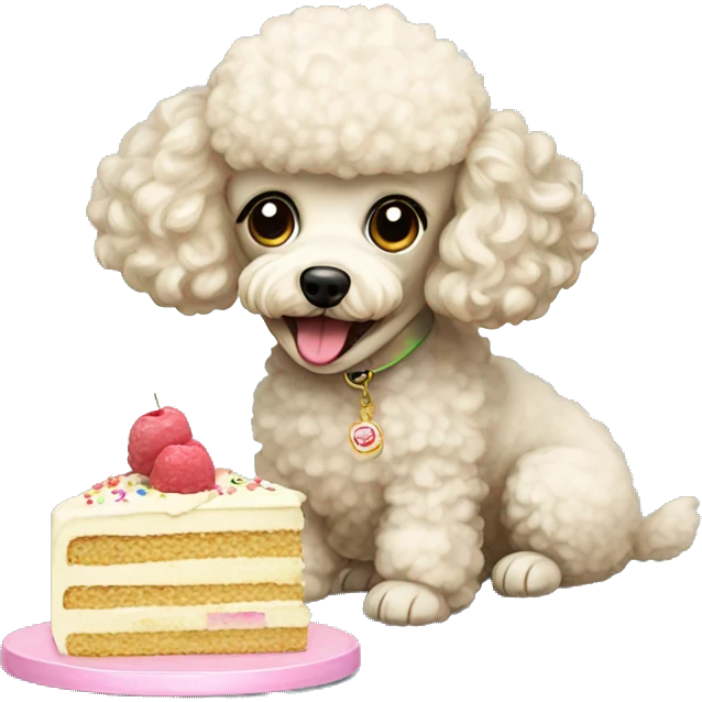 cream mini poodle eating cake emoji