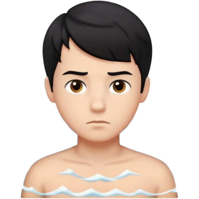 boy with short black hair, ocean, air, perfectionist emoji