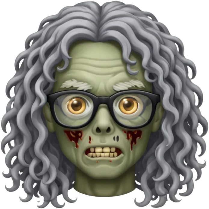 Zombie with long curly hair and black glasses  emoji
