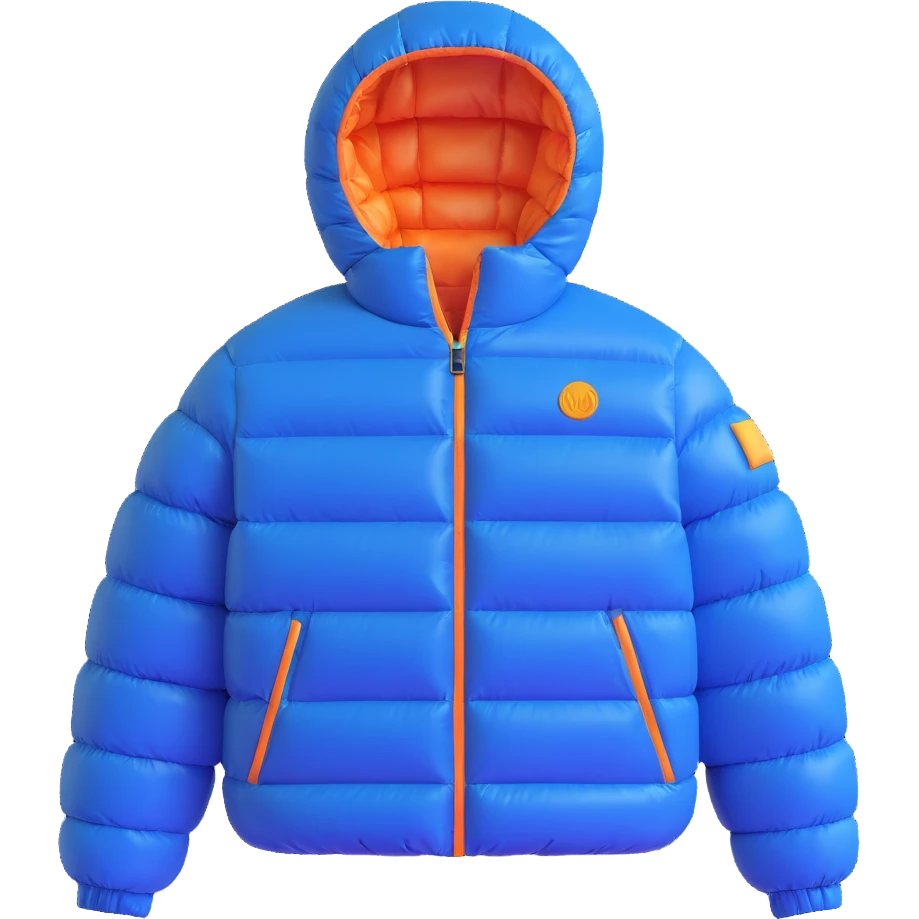 Convert this jacket into a 3D emoji style with soft rounded edges, shiny highlights, a simplified puffy look, expressive and playful character, on a transparent background. emoji