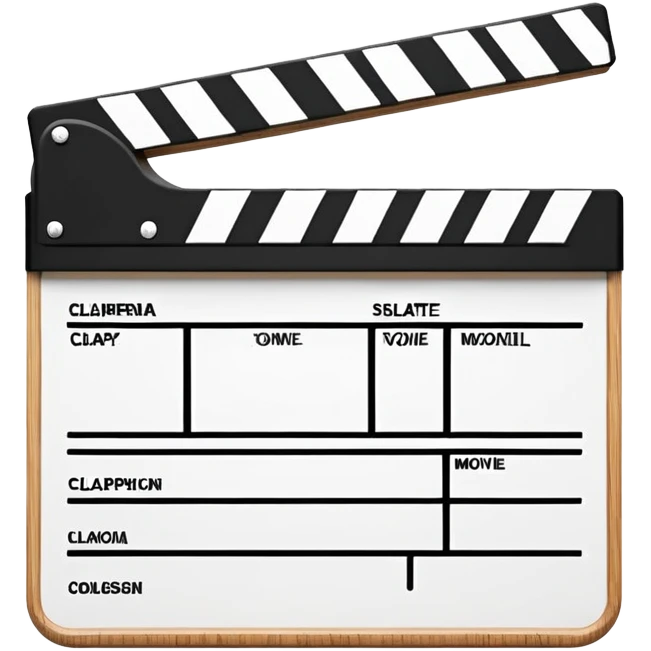 minimalist film clapperboard, simple movie slate with clear black and white design, classic cinema clapper emoji