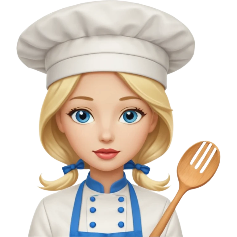 Beautiful, sexy,  long blonde hair, blue eyed, full lips female chef emoji