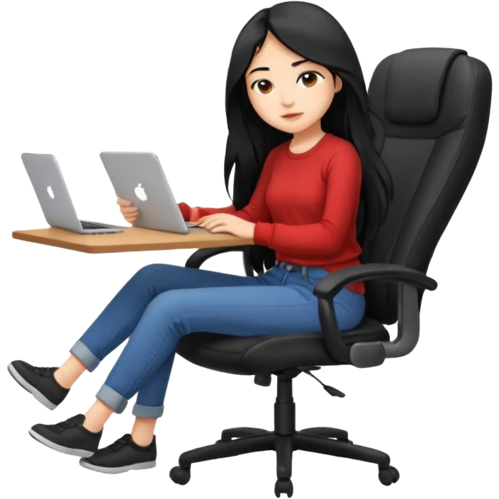 girl that is moving in their chair of work but its not disable just lazy with black long hair and skin a bit latin  emoji