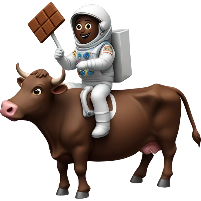 chocolate bar riding a cow in space and they are wearing suede boots emoji