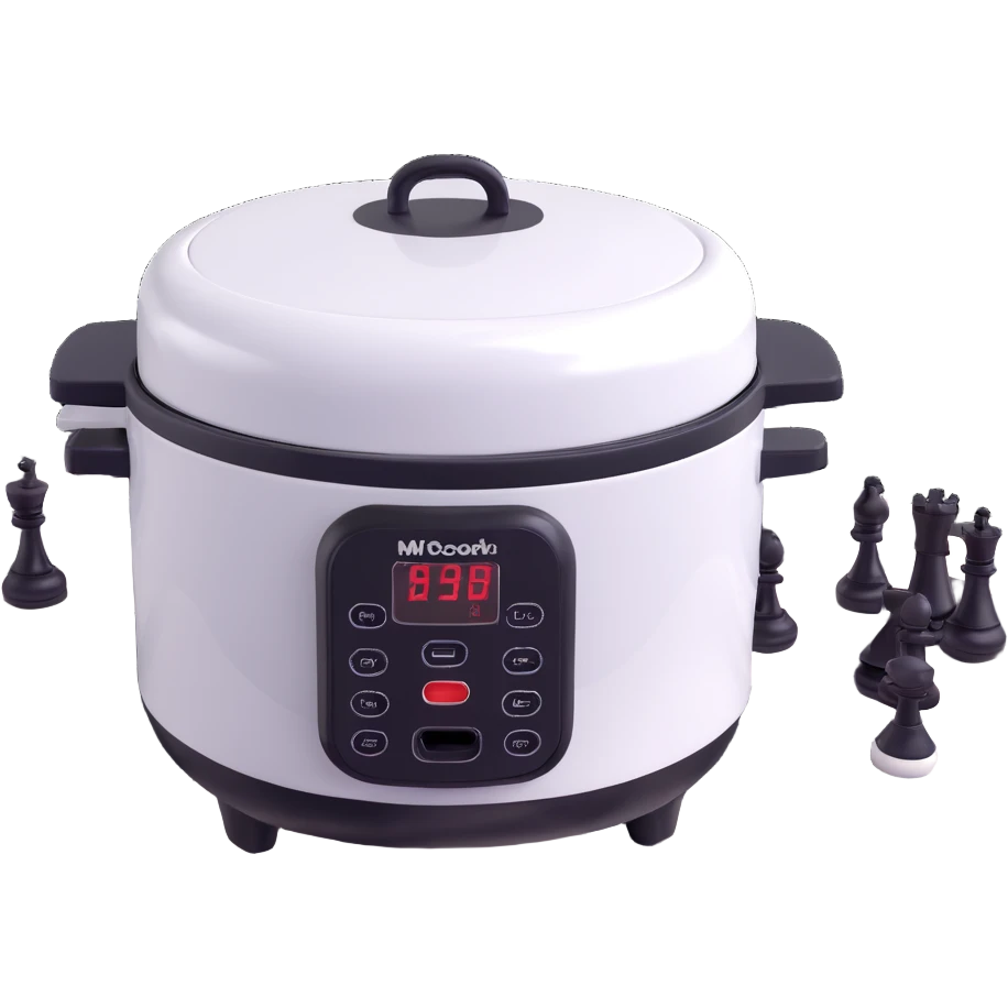 a 3D rice cooker on a chess board, with realistic shading and perspective emoji