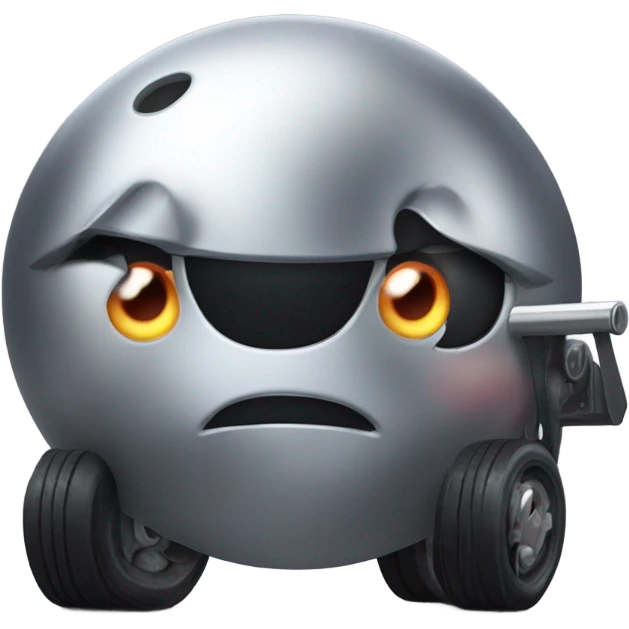 Metal cute black eyes Kirby ball driving on 4 car wheels emoji