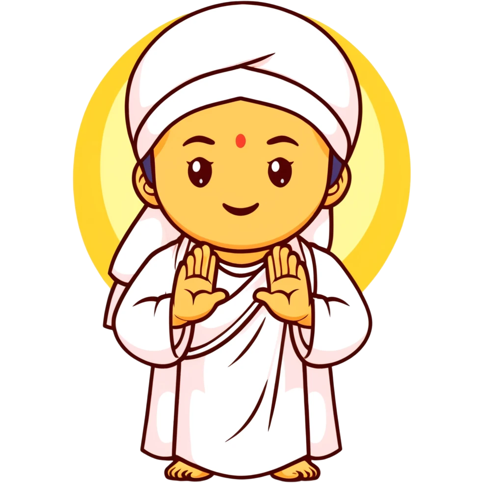 Sai Baba of Shirdi emoji, serene face, white robe and headscarf, golden halo, round emoji face, minimal and symbolic, right hand raised in blessing with two fingers up, pastel background, clean vector, glowing eyes, spiritual, sticker style emoji