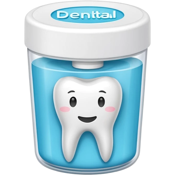 A small round plastic container with the phrase  "dental floss" on it emoji