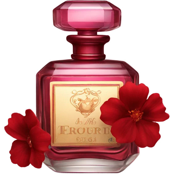 Dark red vintage French style perfume bottle with red stock flowers emoji