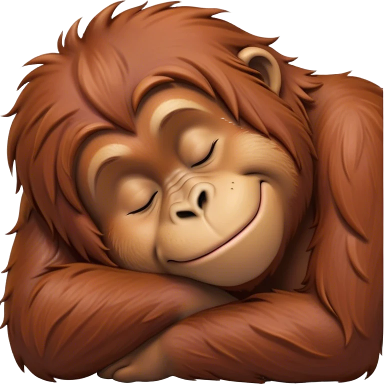 Meme-Worthy cute Sleeping Orangutan Portrait Emoji, Head resting peacefully with a contented smile, showcasing luxuriously soft fur and eyes gently closed in serene slumber, Simplified yet comically adorable features, highly detailed, glowing with a soft, drowsy jungle light, high shine, relaxed and utterly lovable, stylized with an air of playful laziness, bright and heartwarming, soft glowing outline, capturing the essence of a sleeping orangutan that feels destined to become the next viral icon of adorable rest! emoji