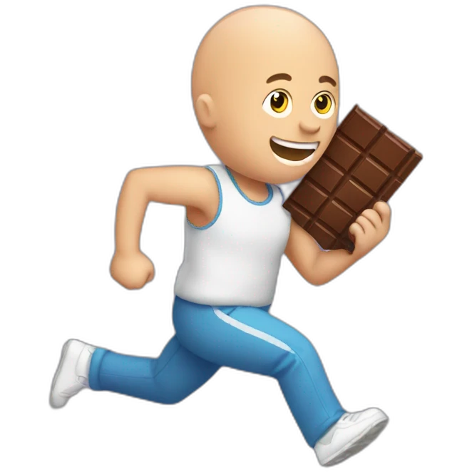 bald running man with chocolate bar in hand emoji