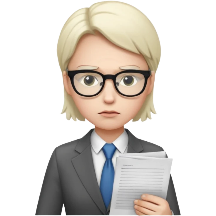 Frowns with Glasses, Office Boss: Business outfit, holding papers, frowning behind glasses, serious look
 emoji