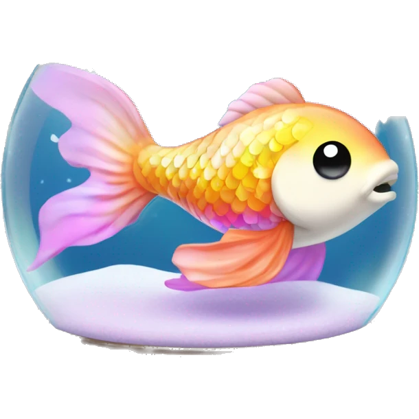 Kawaii rainbow pastel bedazzled koi fish in an under the sea snow globe  emoji