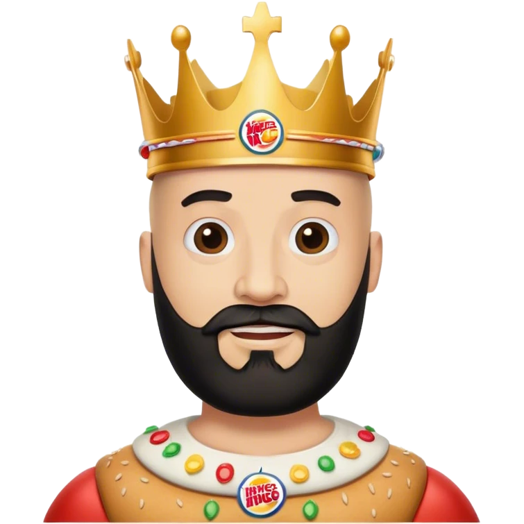 bald guy with black beard and a burger king crown emoji
