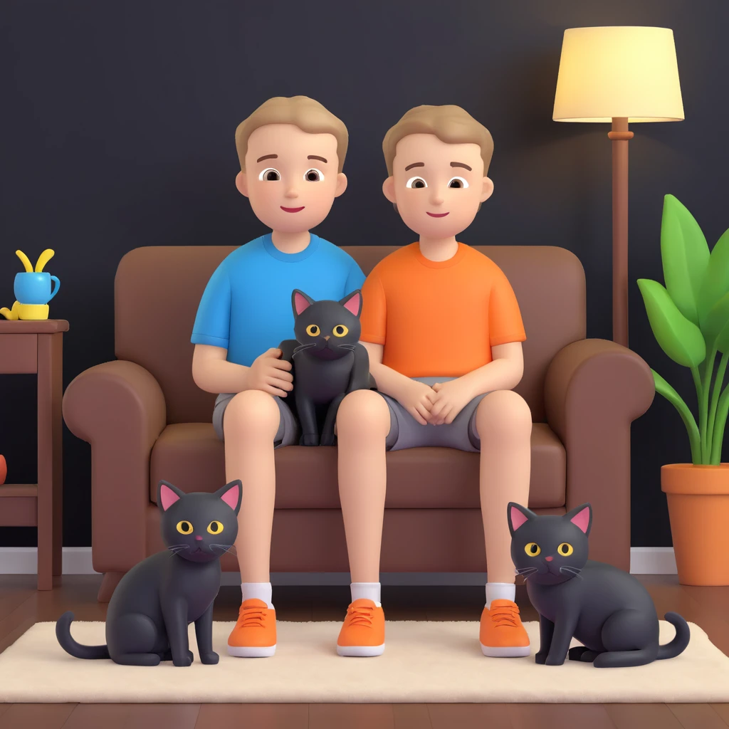 boy and cat pet, living room background emoji