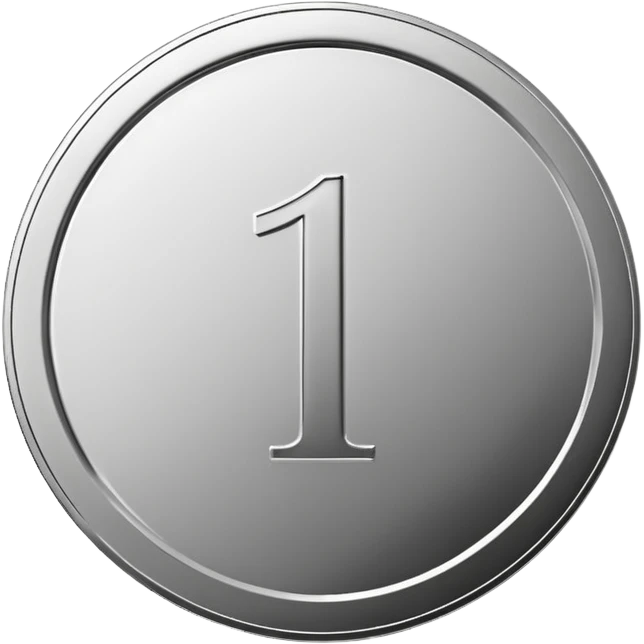 Emoji icon of a metal coin with engraved number 1, minimalist style, isolated, only metal color emoji
