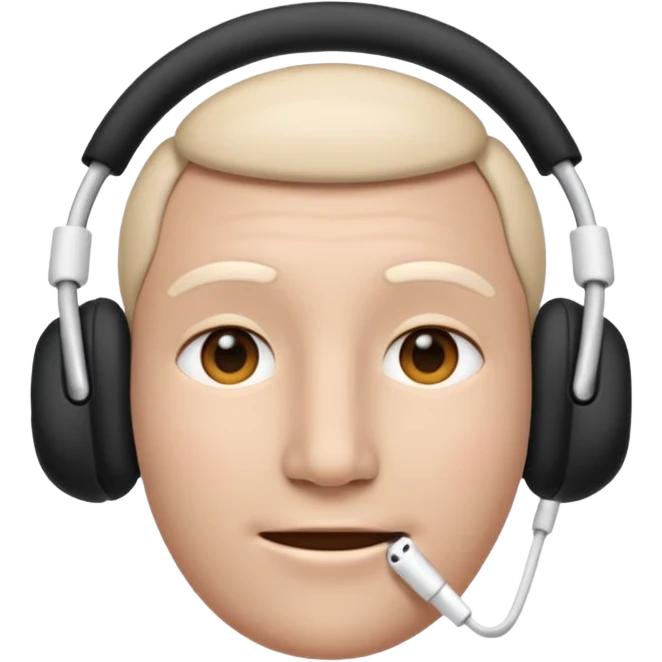 Create an Apple-style emoji that uses the 😶 neutral face, but wearing the same AirPods Max headphones as the 🎧 emoji. emoji