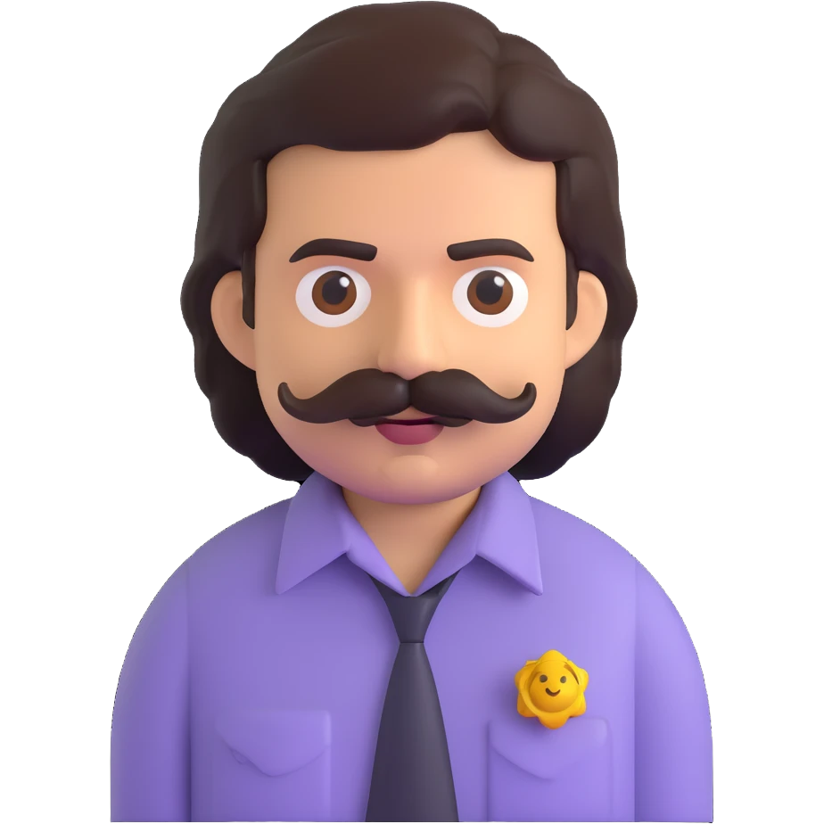 Pablo Escobar emoji with mustache, 1980s hair, collared shirt emoji