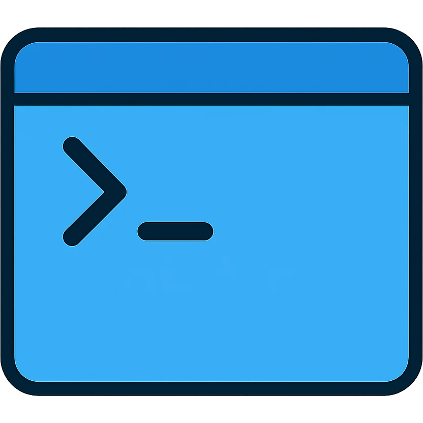 Redo the CMD (Command Prompt) icon in a flat modern style with a fully transparent background. Use lighter shades of blue for the terminal window and command prompt symbol, featuring a blue terminal window with a simple command prompt symbol like >_ or C:\. Keep minimal use of other colors, clean and simple lines, prioritizing visibility and clarity. emoji