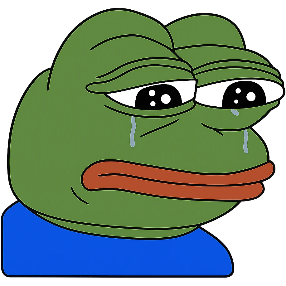 sad Пэпэ meme with teary eyes and a frown emoji