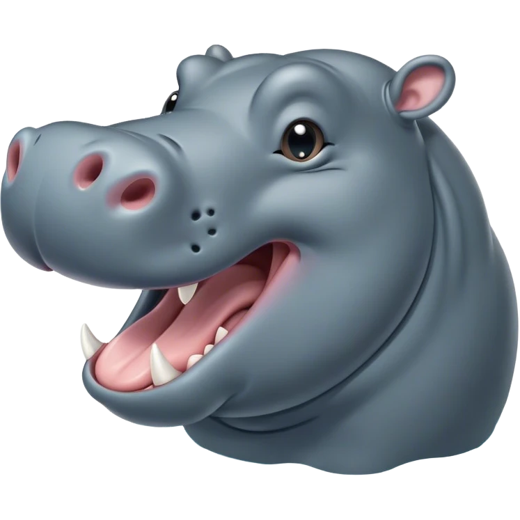 Cinematic Cute Yawning Hippo Portrait Emoji, Head tilted slightly with a dramatic, wide-open yawn, showcasing a soft, smooth slate-gray hide with gently drooping ears, round eyes barely open in drowsy contentment, Simplified yet irresistibly adorable features, highly detailed, glowing with a soft, cozy glow, high shine, relaxed yet expressive, stylized with a touch of aquatic charm, bright and endearing, soft glowing outline, capturing the essence of a sleepy yet affectionate hippo, so drowsy it feels like it could stretch out of the screen and curl up for a nap! emoji