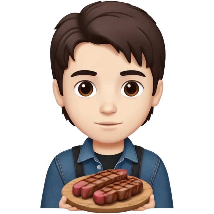 Turkish beautiful finish Konya boy white skin and good hair and brown eyes with black and denim clothes and had on his hand grilled meat emoji