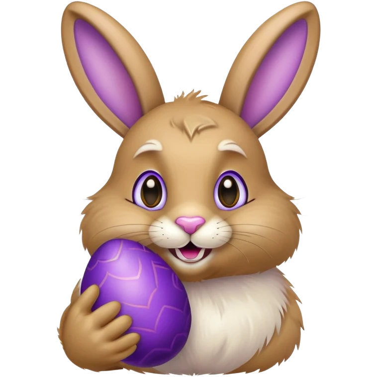 Easter bunny with gold grillz in its mouth, holding a purple easter egg emoji