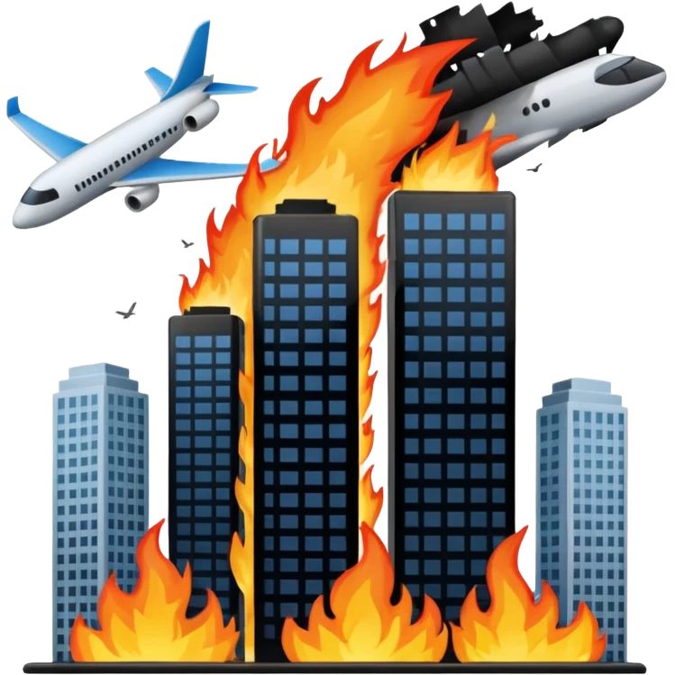 2 skyscrapers and the plane that crashed into them. emoji