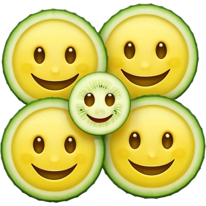 yellow smiley face with cucumber slices as eyes, same mouth as default emoji emoji