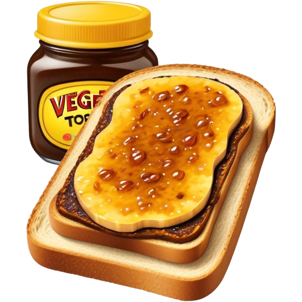Cinematic Realistic Vegemite on Toast Dish Emoji, depicted with a generous spread of savory Vegemite on perfectly toasted bread, rendered with vibrant textures and warm lighting that captures its uniquely Australian flavor. emoji