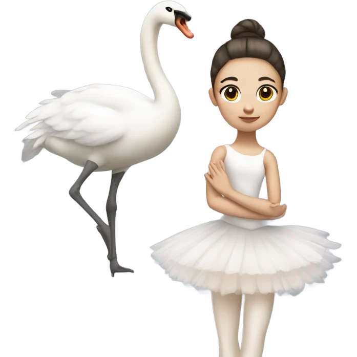 Ballerina with swan dress, white skin, and calm emoji