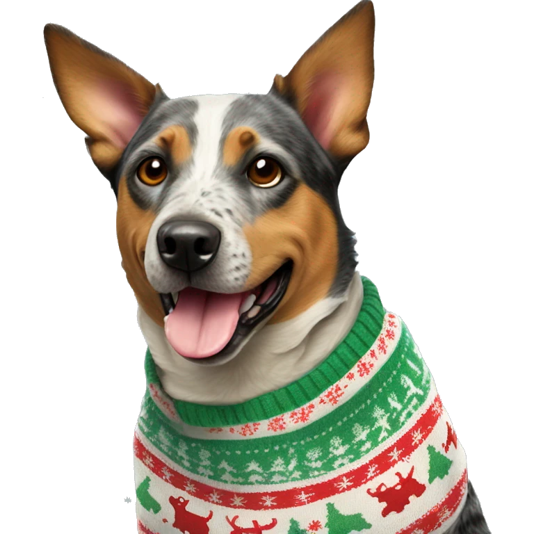 Australien cattle dog wearing christmas Sweater  emoji
