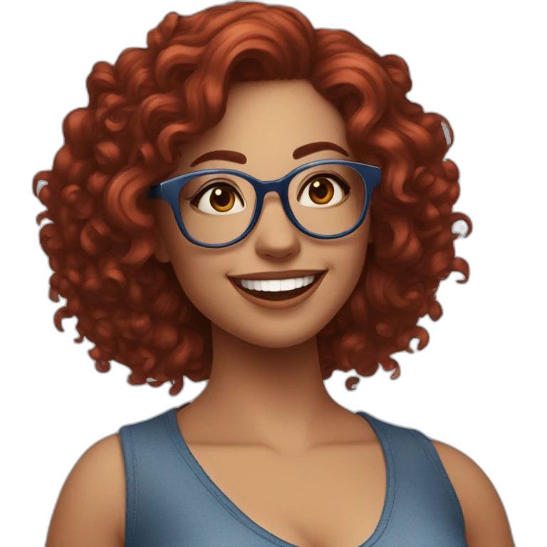 a-curvy-girl-with-dark-red-curly-hair-and-blue-glasses dancing with friends emoji
