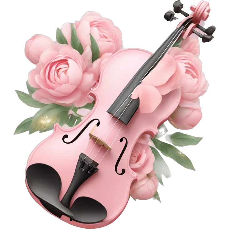 soft pastel pink violin with peonies and glitter emoji