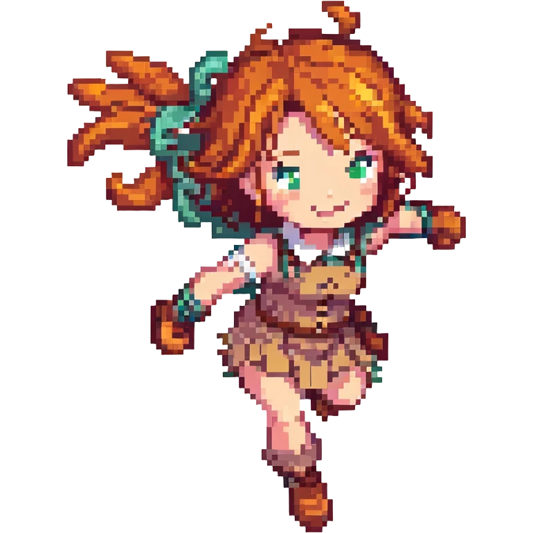 Make Hange Zoe smile in an action pose in pixel art style with no background. emoji